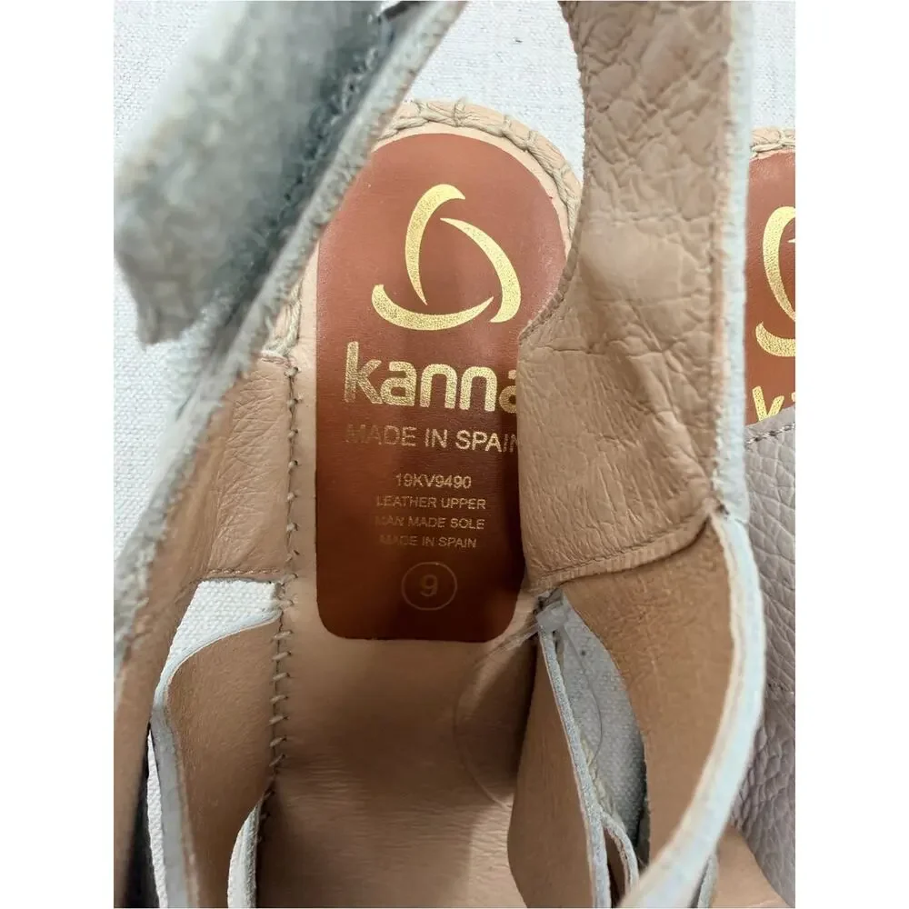 kanna Taupe Textured Leather Espadrille Wedge Sandals